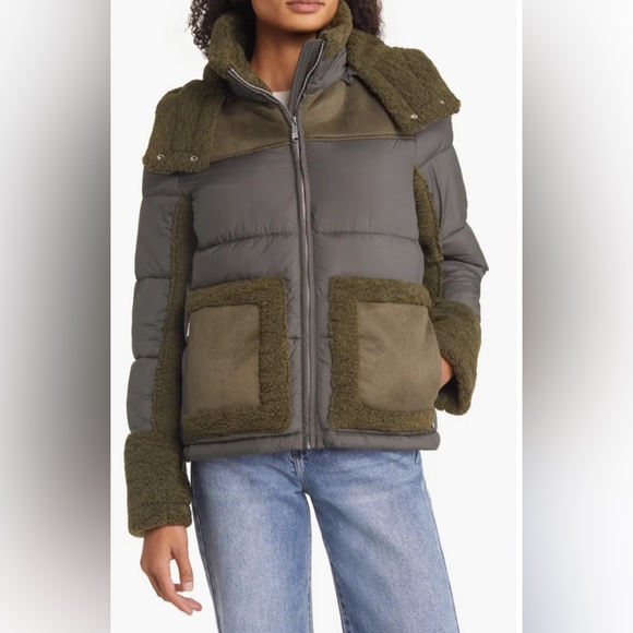 Sam Edelman Mixed Media Puffer Jacker with Faux Fur Trim - Picture 2 of 4